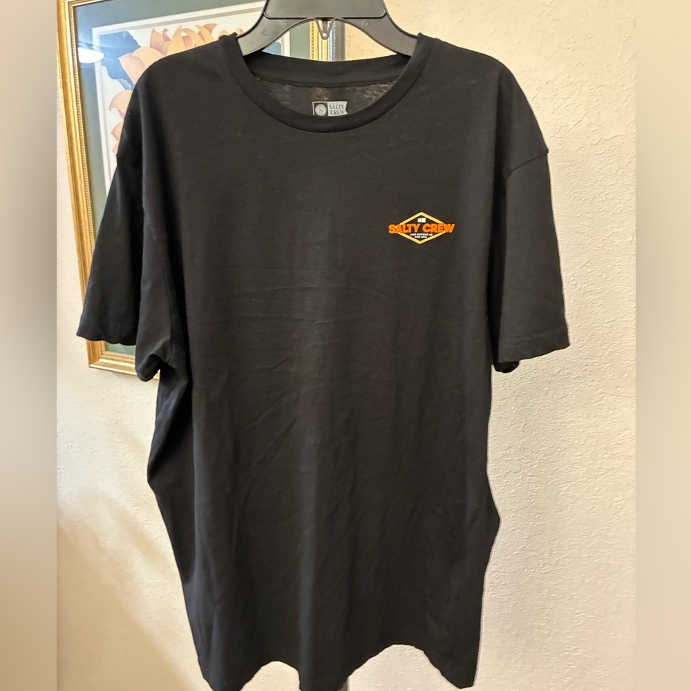 Salty Crew Black Short-Sleeve Logo Tee with Orange Accent